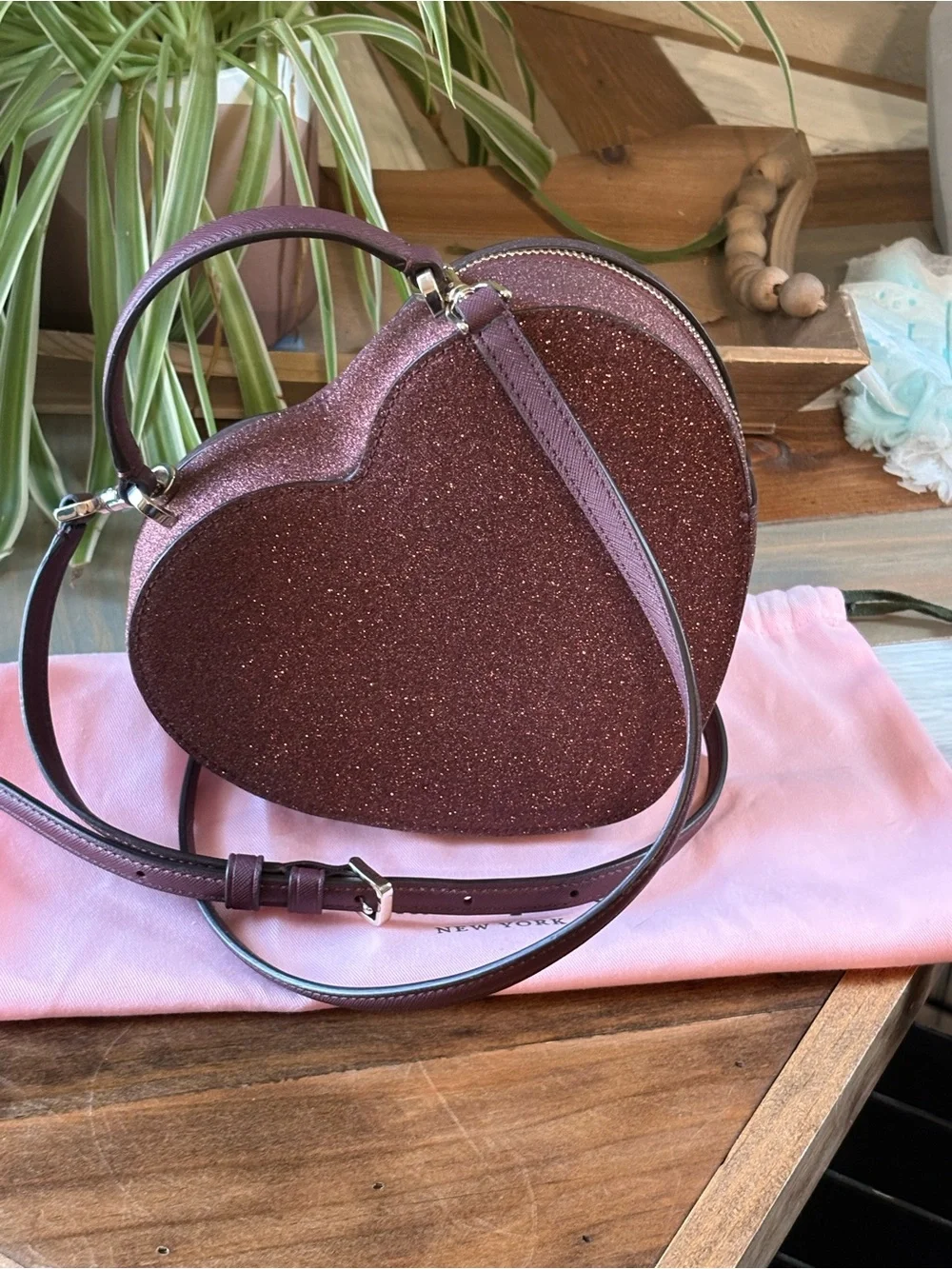 kate spade Sparkle Heart Crossbody Bag in Rose Plum OBO